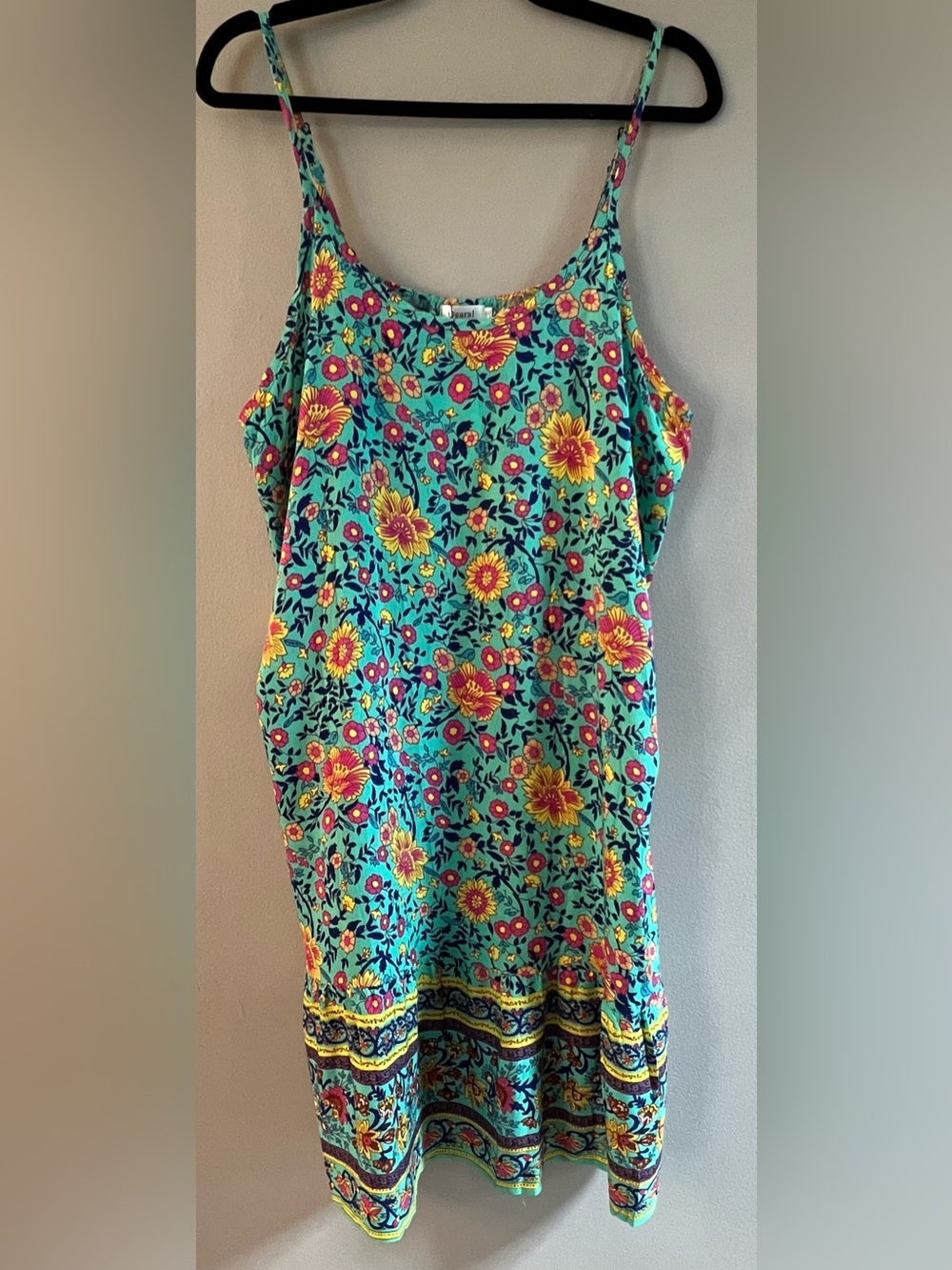 Floral Midi Dress in Teal with Yellow & Pink Accents